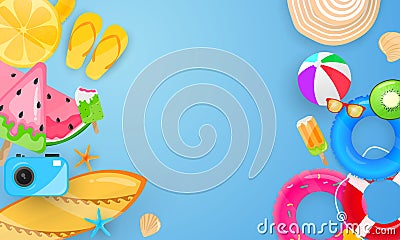 Spring Summer frame poster, swim ring greeting background. Vector Illustration