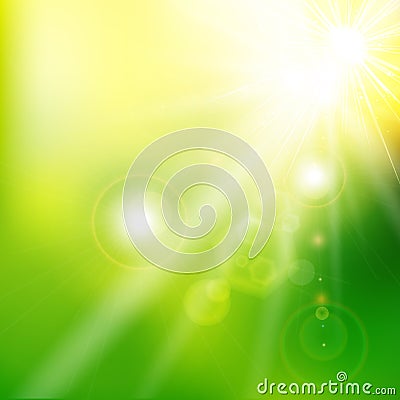 Spring summer sunlight flare abstract green color background. Vector Vector Illustration