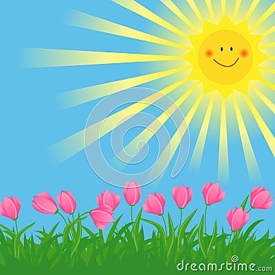 Spring sun and flowers Vector Illustration