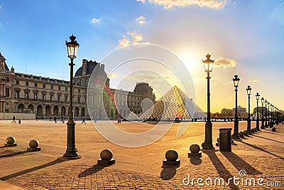 Spring sunset Louvre Editorial Stock Photo
