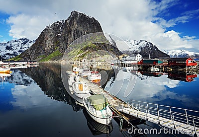 Spring sunset - Reine, Lofoten islands, Norway Stock Photo