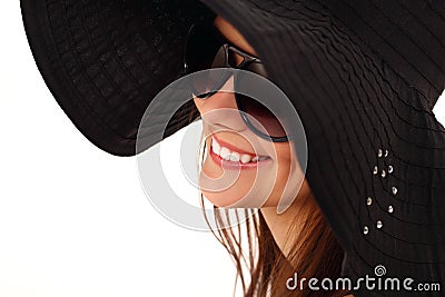 Spring teen girl cheerful in panama Stock Photo