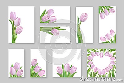 Spring templates with pink tulips with place for text Vector Illustration