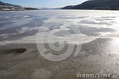 Spring and thawing lake - frozen lake slowing thawing out to end winter and start spring! Stock Photo