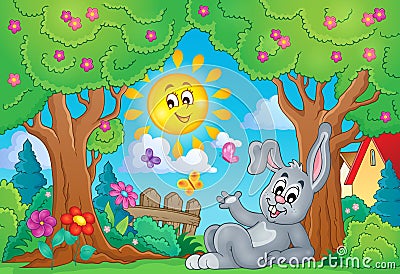 Spring theme with cute bunny Vector Illustration
