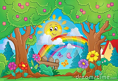 Spring theme with rainbow Vector Illustration