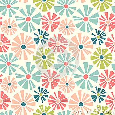 Retro Spring seamless pattern of cutout style daisies. Vector Illustration