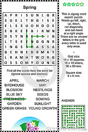 Spring themed wordsearch puzzle Vector Illustration