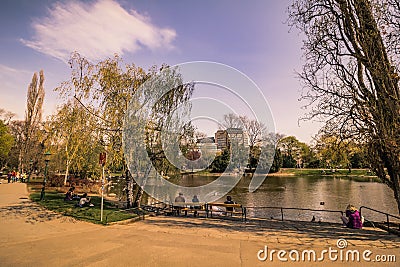 Spring Time in City Park `Stadtpark` in Vienna, Austria Editorial Stock Photo