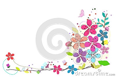 Spring time colorful abstract doodle flowers vector background Vector Illustration