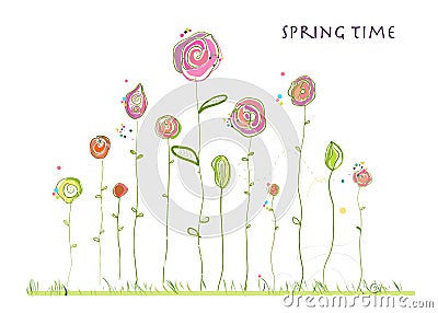 Spring time colorful elegant cute flowers. Spring floral background Vector Illustration