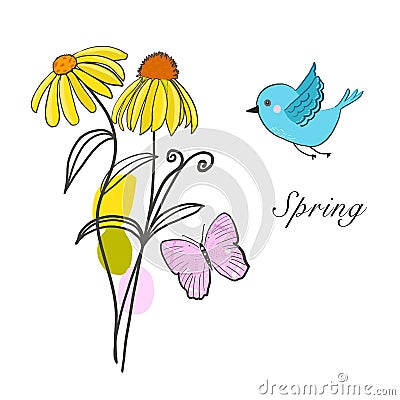 Spring time decorative yellow flower illustration Vector Illustration