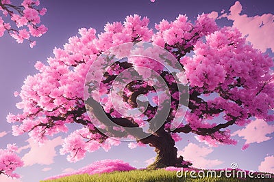 Spring time in nature with blooming tree. Blossoming cherry sakura tree, generative ai Stock Photo