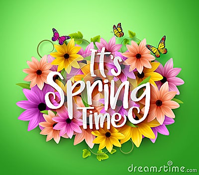 Spring Time Poster Design in Realistic 3D Colorful Vector Flowers Vector Illustration