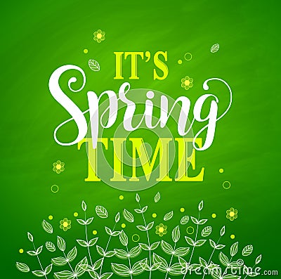 Spring time vector banner design in textured green background Vector Illustration
