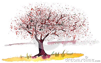 Spring tree and flowers flying in the wind Stock Photo