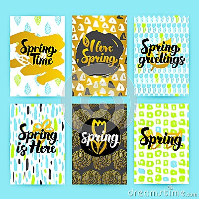 Spring Trendy Hipster Posters Vector Illustration