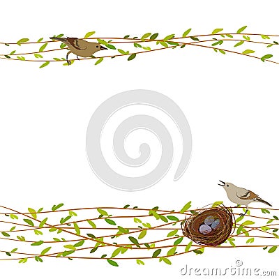 Spring twigs background. Vector Illustration