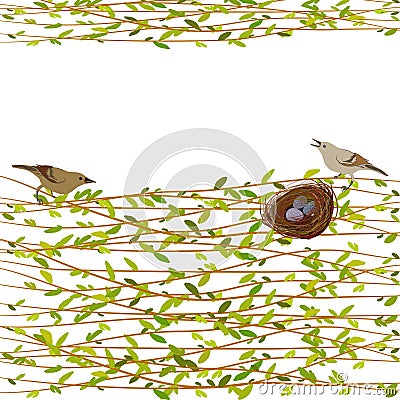 Spring twigs background. Vector Illustration