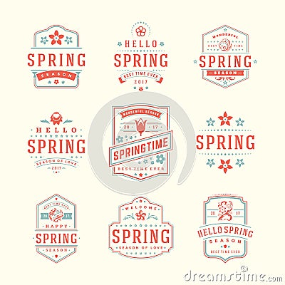 Spring typographic badges design set vector vintage labels and decoration elements Vector Illustration