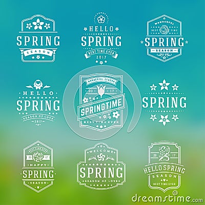 Spring typographic badges design set. Vector Illustration