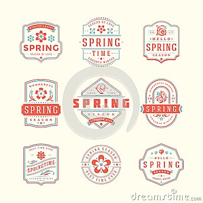 Spring typographic badges design set. Vector Illustration