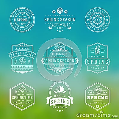 Spring typographic badges design set. Vector Illustration