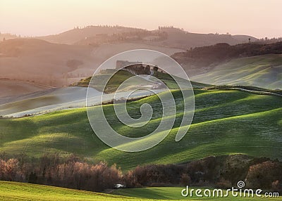 Spring undulating fields in Tuscany Stock Photo