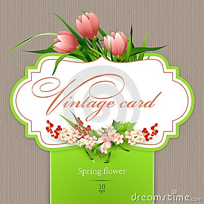 Spring vintage elegant card with flowers. Vector illustration Vector Illustration