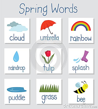 Spring Vocabulary Words for Kids Stock Photo