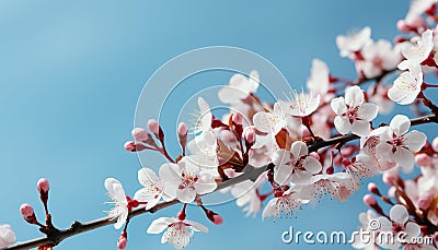 Spring wallpaper. Branch flowering tree against blue sky. Cherry or apricot blossoms Stock Photo