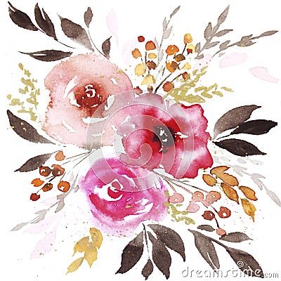 Spring watercolor abstract flowers Cartoon Illustration