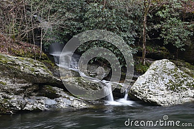 Falling waterfall in the Great Smoky Mountains. Stock Photo
