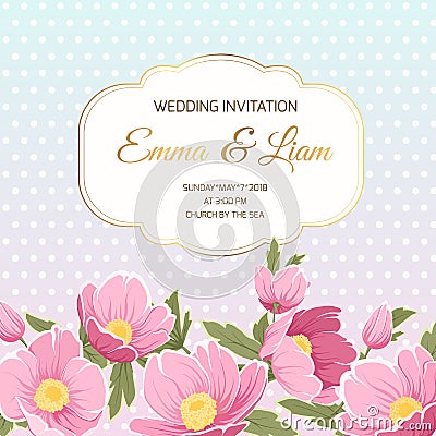 Spring wedding invitation pink anemone hellebore Vector Illustration