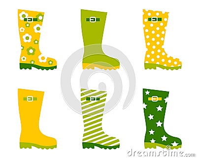 Spring wellington rain boots set Vector Illustration