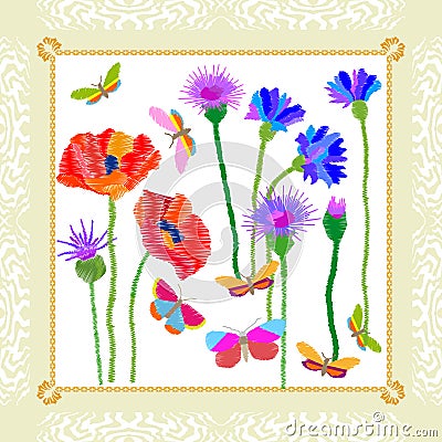 Spring wildflowers garden. Vector Illustration