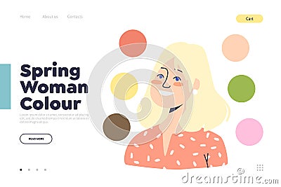 Spring woman color type. Template landing page for seasonal color type analysis guidance Vector Illustration