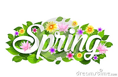 Spring Word Paper Cut with Flowers, Leaves & Butterflies Vector Illustration