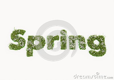 Spring word typed by flowers and grass Stock Photo