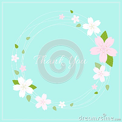 Spring wreath with cherry blossom on light green background for Vector Illustration