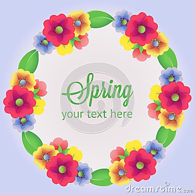 Spring wreath with colored flower Vector Illustration