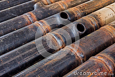 Springer pipe wilding without weather protection so all rust cover all welding joint Stock Photo