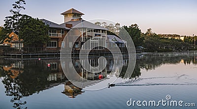 Springfield Lakes, Ipswich City, Australia - Tuesday 24th July, 2018: View of the lake and local business in Springfield Lakes Editorial Stock Photo