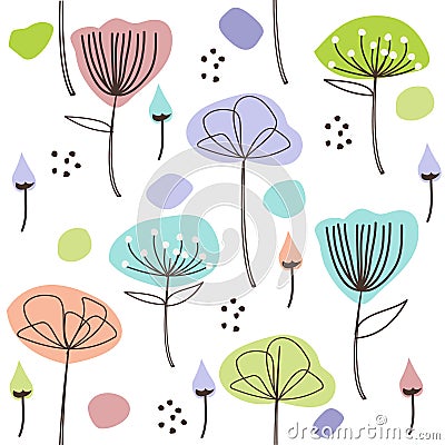 Cute pastel floral pattern. Vector hand drawn illustration. Vector Illustration