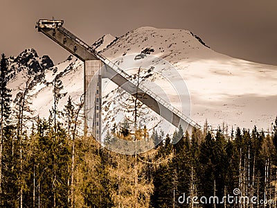 Springing board in Strbske Pleso, Slovakia Stock Photo