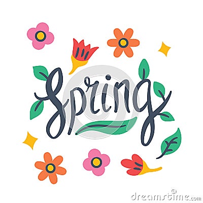 Springtime banner spring or springtime single isolated icon with doodle colorfull color style Stock Photo