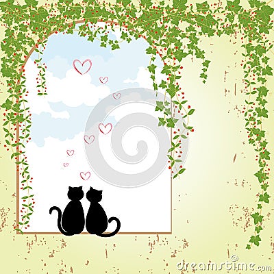 Springtime cat dating Vector Illustration