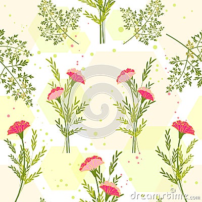 Springtime Colorful Flower with Herb Background Vector Illustration