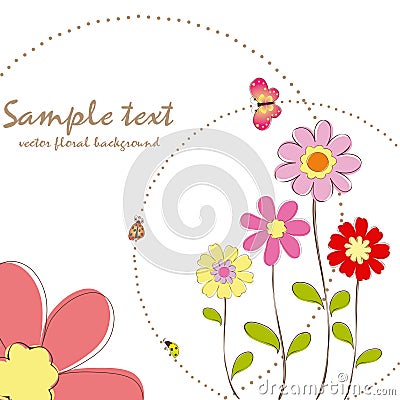 Springtime floral with butterfly greeting card Vector Illustration