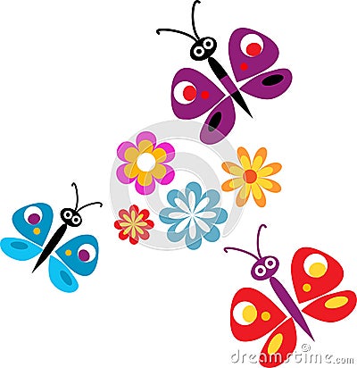 Springtime flowers and butterflies Cartoon Illustration